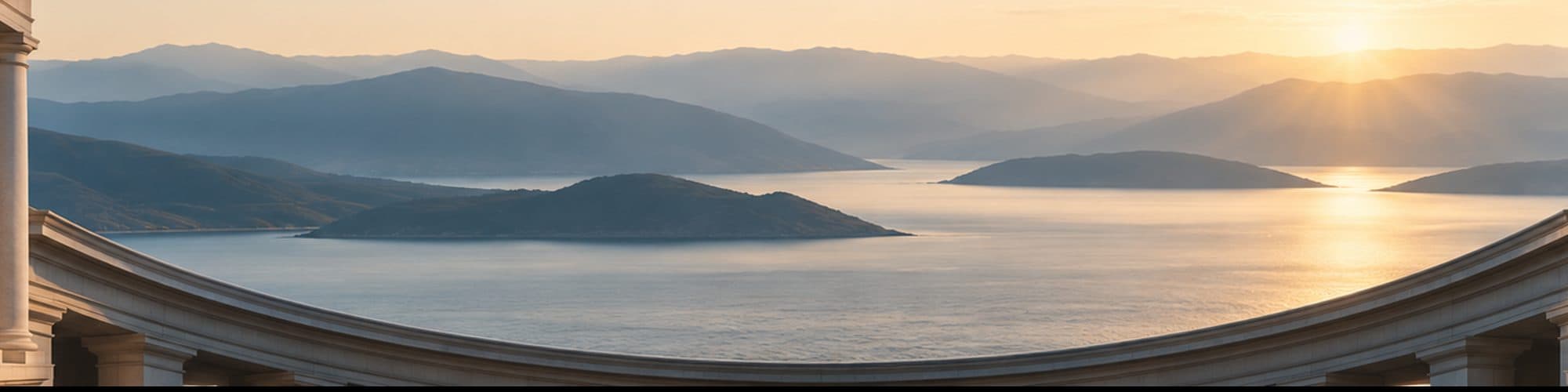A bay with islands and ridgelines, from the platform's own panorama